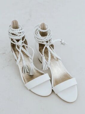 Forever Soles Bridal Shoes White Braided Lace-Up Tassel Heels